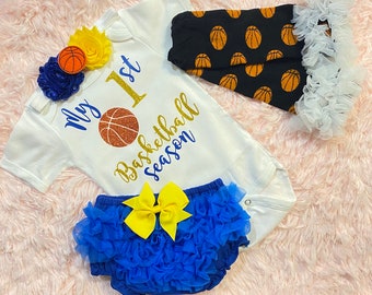 my 1st basketball season - my first basketball season - baby girls basketball  outfit - baby basketball jersey -baby girls basketball shirt