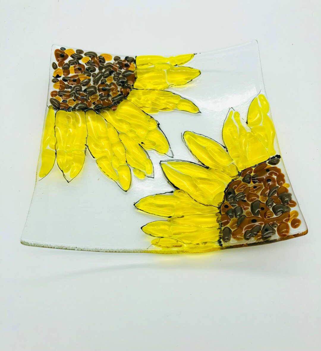 Fused glass sunflowers sunflower art fused glass trinket Etsy 日本