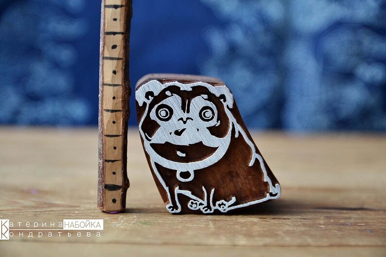 Scrapbooking Stamp Textile Fabric Stamp Blocks Wood carving. Wooden Printing Block Carved Stamp Funny Dog Pug