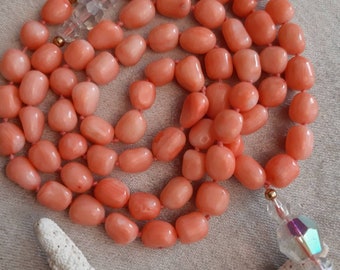 Sea shore necklace. Tassle sea bamboo mala with gold Swarovski crystals.