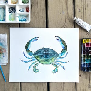 11x14 Original Blue Crab watercolor painting