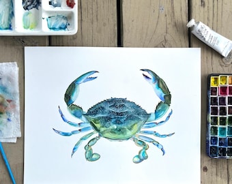 11x14 Original Blue Crab watercolor painting