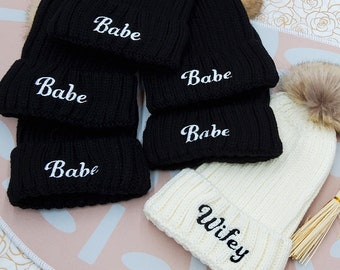 Wifey Beanie Hats, Bridesmaid, Brides Babe Beanie, winter Bachlorette party gift, bridesmaid proposal gift, bride squad, personalized