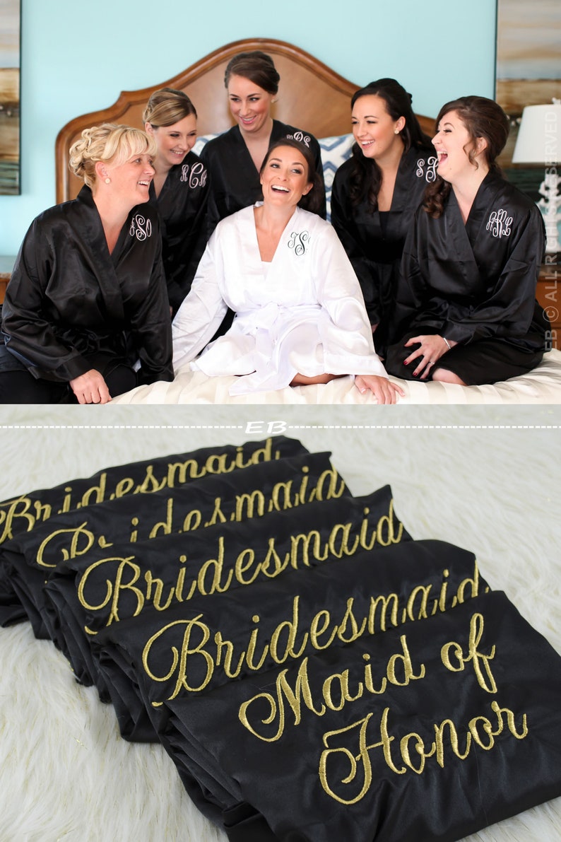 Bridesmaids robes set of 3 solid satin robes black Etsy