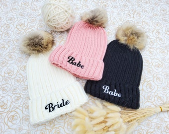 Bride Beanie Hats, Bridesmaid, Brides Babe Beanie, winter Bachlorette party gift, bridesmaid proposal gift, bride squad, personalized