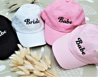 Bride Babe Caps, Bachelorette Party Hats, Babe & Bride Baseball Hat, personalized caps, custom caps, bridesmaid proposal favor, bridal gift