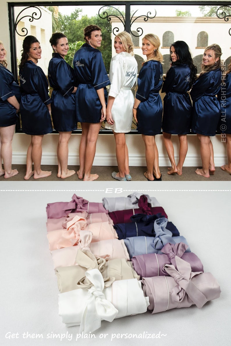 Dusty Blue Bridesmaid robes contrast trim robe personalized | Etsy