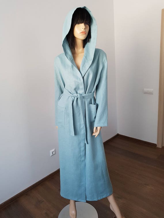 Long linen hooded robe with pockets and belt women bathrobe Etsy