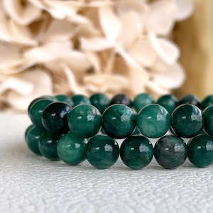Bracelet extensible mica vert fuchsite, moscovite verte, mica chromé, perles de pierres précieuses naturelles 8 mm, équilibre émotionnel, amour de soi, soulagement du stress