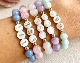 Gemstone Angel Number Bracelet, Spiritual Jewelry, Personalised Gift