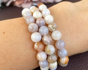 Bracelet extensible en agate australienne, perles de 8 mm, harmonie, équilibre, concentration, calme