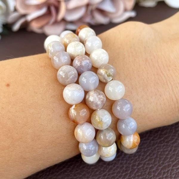 Australian Agate Stretch Bracelet, 8mm Beads, Harmony, Balance, Concentration, Calm