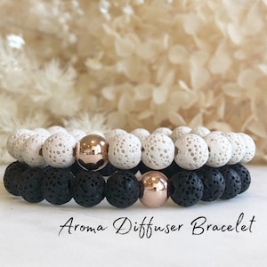 Lava Stone Aromatherapy Bracelet, Rose Gold Hematite, Essential Oil Diffuser