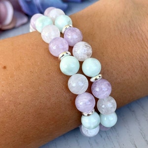 Angelite, Moonstone, Lavender Amethyst, Calming Soothing Stretch Bracelet, 8mm Beads, Serenity, New Beginnings, Balance