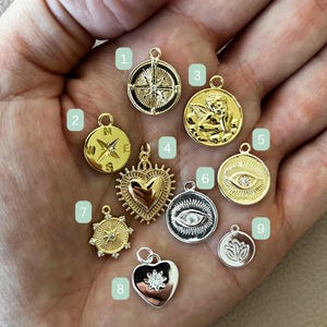 Bedel, goudzilver boze oog, kompas, ster, engelbedel, bedelarmband