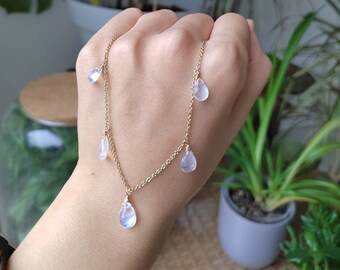 Unique piece Moonstone Pendant Water Drop Blue Blue Moonstone Bluish Necklace Fine Gold Filled Water Resistant Handmade Handmade