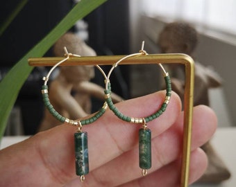Miyuki hoop earrings fine delicate Gold Filled 14K original turquoise jewelry golden bohochic elegant woman amethyst jade agate