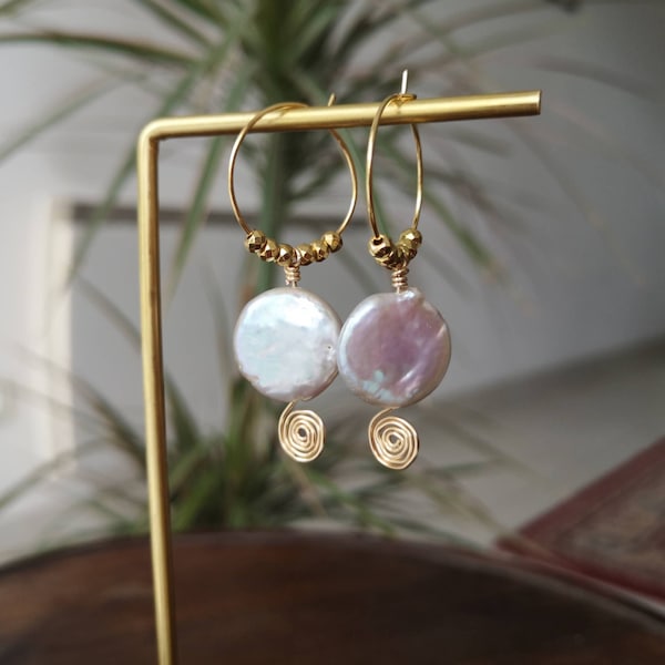 Baroque pearl gemstone earrings wedding costume jewelry Gold Filled 14K Handmade rare baroque freshwater pearl