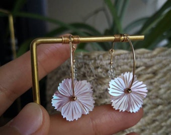 Creole earrings mother-of-pearl pink white Flowers Sakura cherry mother-of-pearl Gold Filled 14K Handmade Women's gift jewelry MAI Collection