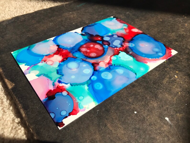 Original Abstract Alcohol Ink on Vinyl Cards Etsy