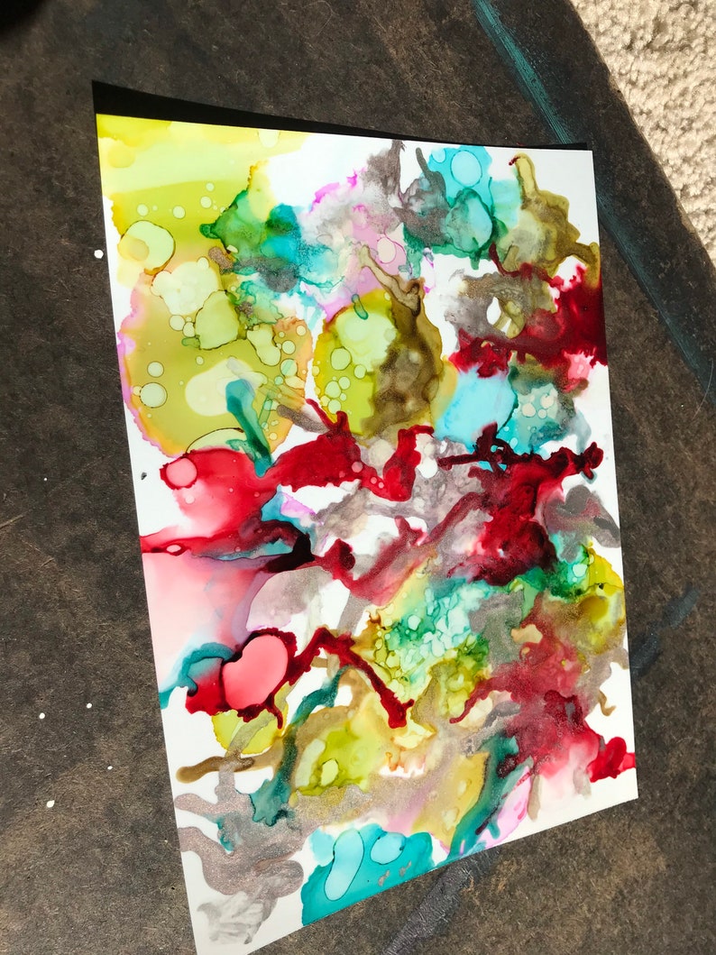 Original Abstract Alcohol Ink on Vinyl Cards Etsy