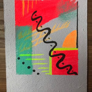 Pintura de acrílico abstracto original-Squiggles y neón