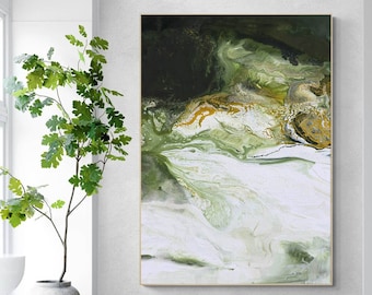 Dark Green Abstract Art Print, Modern Home Decor