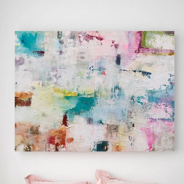 Abstract Colorful  White Painting on Canvas, Large Colorful Abstract, Extra Large Abstract Wall Art, Abstract Acrylic Painting,Acrylic Paint