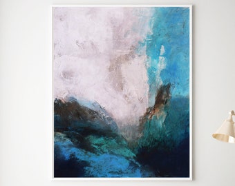 Oversized Blue Abstract Canvas Wall Art, Modern Living Room Decor