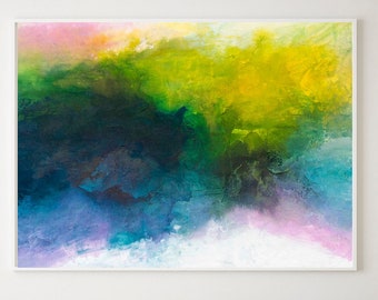 Multicolor Abstract Art Print, Sunset Watercolor Canvas