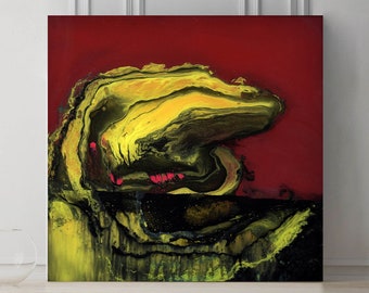 Astratto giallo e rosso, arte della parete di un pezzo, arte contemporanea, arte della parete gialla, arte della parete astratta, opera d'arte originale