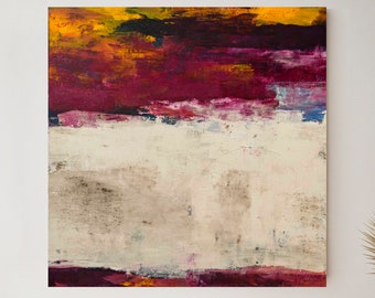 Arte abstracto rosa, pintura acrílica grande sobre lienzo