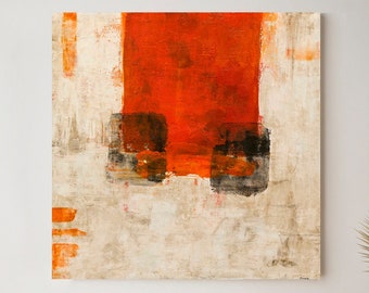 Pintura abstracta beige y naranja, arte de pared con impresiones naranjas, personalice el arte de pared abstracto moderno original