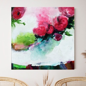 Modern floral abstract painting , Abstract floral art , Pink floral abstract painting , Modern textured painting on canvas