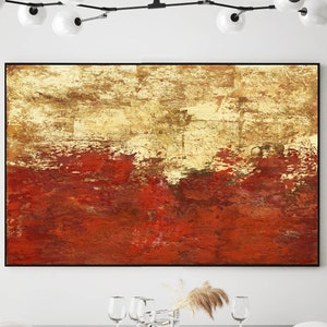 Art mural à la feuille d'or, peinture abstraite en or rouge, peinture à la feuille d'or, grande peinture dorée, peinture abstraite or, peinture à la feuille d'or,