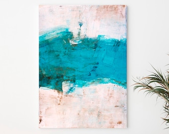 Pintura abstracta azul turquesa, pintura turquesa, arte mural turquesa, pintura texturizada blanca, pintura texturizada grande, pintura sobre lienzo