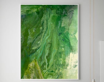 Bright Green Abstract Art Print, Matte Watercolor Paper or Canvas
