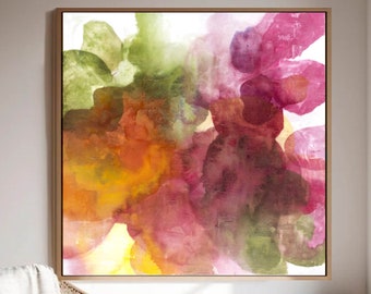 Carmine pink and green art, Modern contemporary abstract wall art print, Statement living roon wall art decor, modern elegant  abstract art