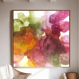 Carmine pink and green art, Modern contemporary abstract wall art print, Statement living roon wall art decor, modern elegant  abstract art