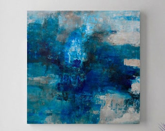 Blue Abstract Painting, Navy Textured Canvas, Contemporary Art
