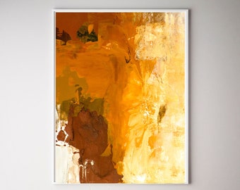 Orange Prints Wall Art, Earth Tones Decor, Handmade Extra Large Burnt Orange Print Painting For Living room Decoration, Painting Gift Art