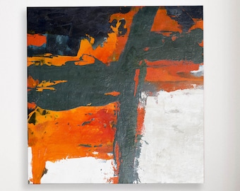 Large Orange Abstract Expressionism Painting, Textured Canvas Art