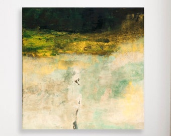Textured Green and Gold Abstract Painting, Extra Large Canvas Wall Art
