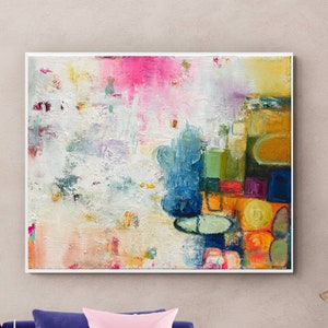 Colorful white painting , Large canvas wall art abstract extra colorful , abstract painting on canvas original colorful wall art heavy