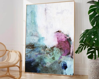 Large Abstract Oil Painting: Pink Moon, Scandinavian Wall Art