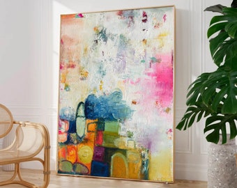 Bright and colorful abstract painting print , Large canvas wall art abstract extra colorful print , Large wall art print