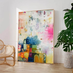 Bright and colorful abstract painting print , Large canvas wall art abstract extra colorful print , Large wall art print