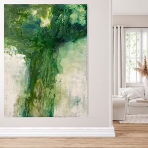Kelly green fluid painting, Fluid art painting on canvas,  Kelly green abstract wall art