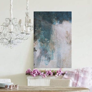 Turquoise White Abstract Painting, White Textured Painting, Extra Large Wall Art abstract, Acrylic Textured Painting, Romantic Painting