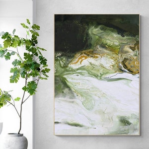 Dark green abstract painting, Green abstract print, Green abstract painting green art modern abstract painting contemporary, Abstract print
